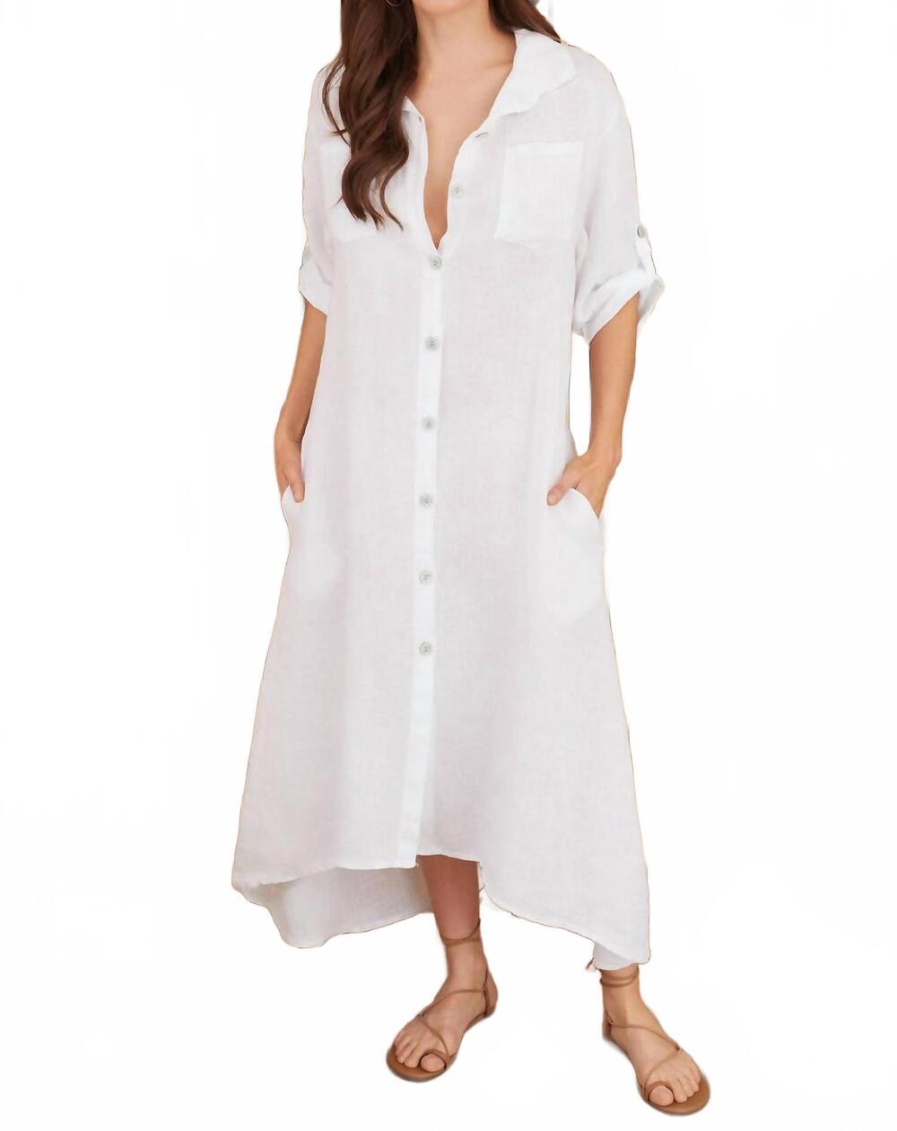 NEW MILIO MILANO linen pocket dress in white